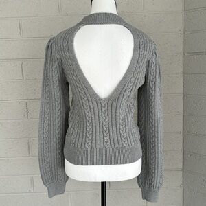 Wayf Gray Cable Knit Sweater with Open Back
